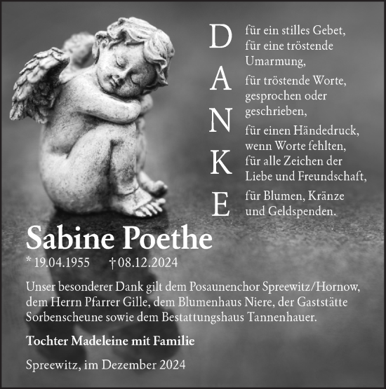 Traueranzeige von Sabine Poethe von Lausitzer Rundschau