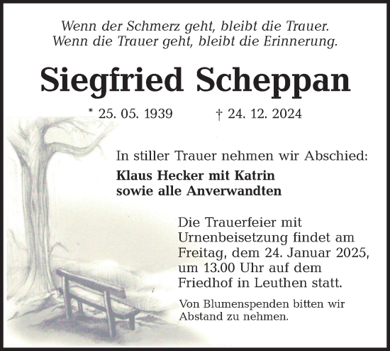 Traueranzeige von Siegfried Scheppan von Lausitzer Rundschau