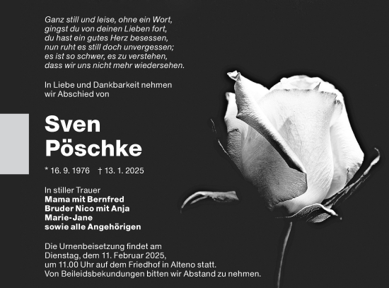 Traueranzeige von Sven Pöschke von Lausitzer Rundschau