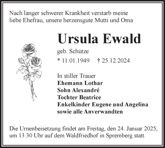 Traueranzeige von Ursula Ewald von Lausitzer Rundschau