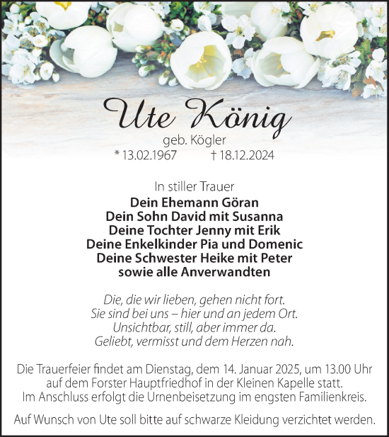 Traueranzeige von Ute König von Lausitzer Rundschau