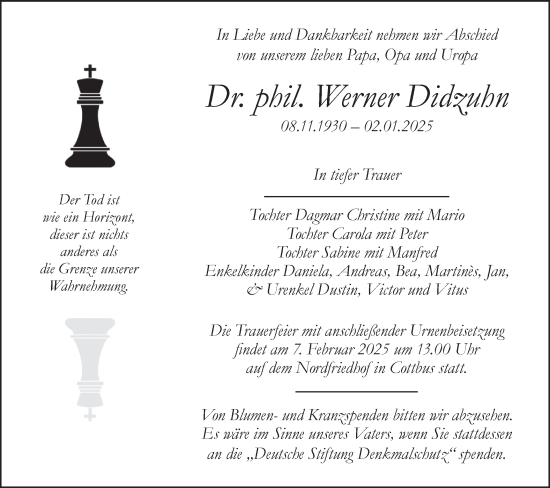 Traueranzeige von Werner Didzuhn von Lausitzer Rundschau