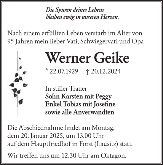 Traueranzeige von Werner Geike von Lausitzer Rundschau