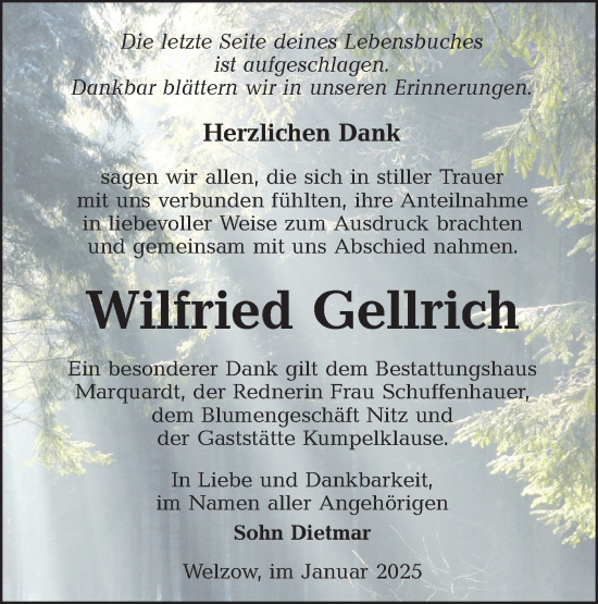 Traueranzeige von Wilfried Gellrich von Lausitzer Rundschau