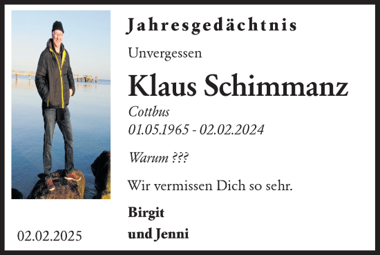 Traueranzeige von Klaus Schimmanz von Lausitzer Rundschau