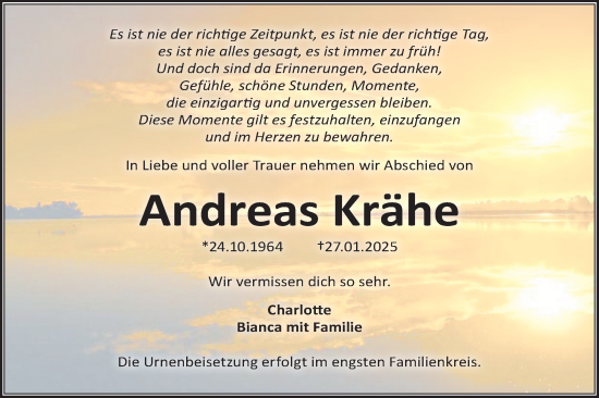 Traueranzeige von Andreas Krähe von Lausitzer Rundschau