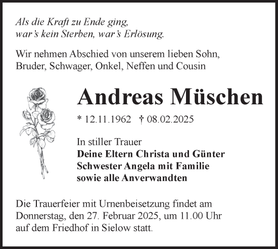 Traueranzeige von Andreas Müschen von Lausitzer Rundschau