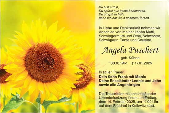 Traueranzeige von Angela Puschert von Lausitzer Rundschau