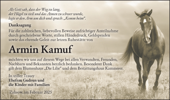 Traueranzeige von Armin Kamuf von Lausitzer Rundschau