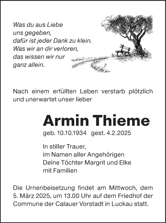 Traueranzeige von Armin Thieme von Lausitzer Rundschau