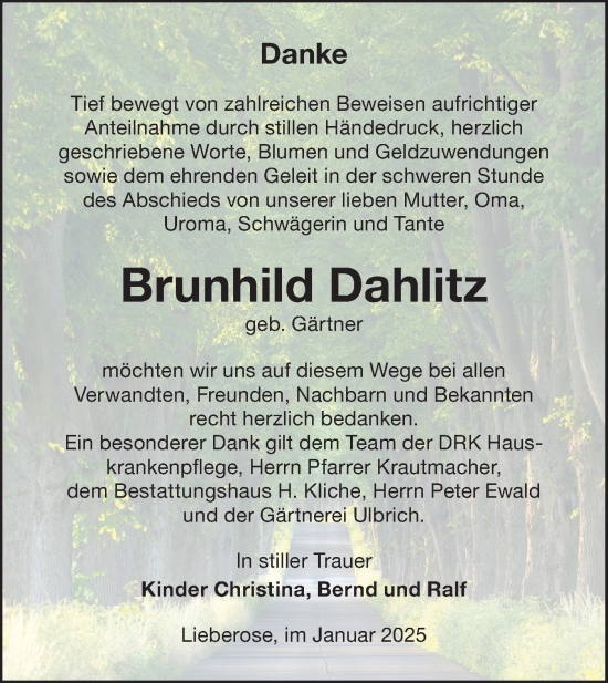 Traueranzeige von Brunhild Dahlitz von Lausitzer Rundschau