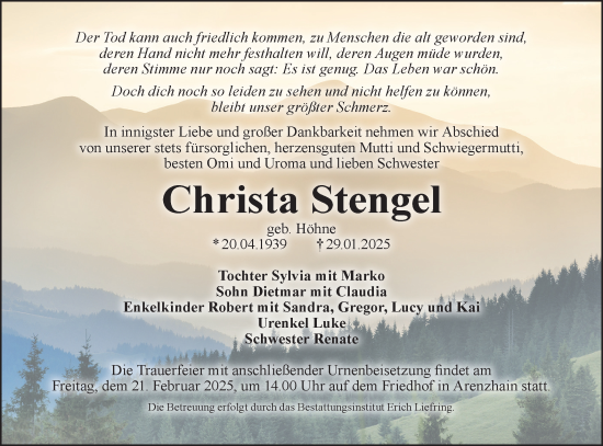 Traueranzeige von Christa Stengel von Lausitzer Rundschau