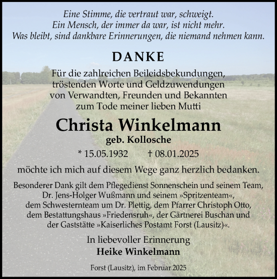 Traueranzeige von Christa Winkelmann von Lausitzer Rundschau