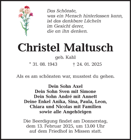 Traueranzeige von Christel Maltusch von Lausitzer Rundschau