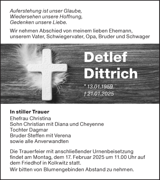 Traueranzeige von Detlef Dittrich von Lausitzer Rundschau