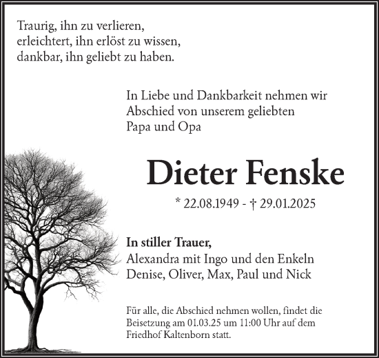 Traueranzeige von Dieter Fenske von Lausitzer Rundschau