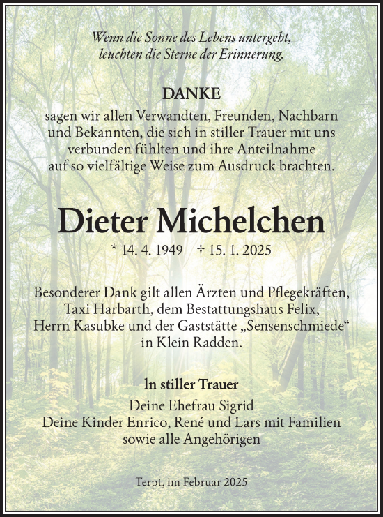 Traueranzeige von Dieter Michelchen von Lausitzer Rundschau