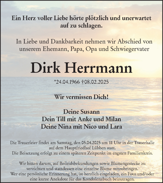 Traueranzeige von Dirk Herrmann von Lausitzer Rundschau