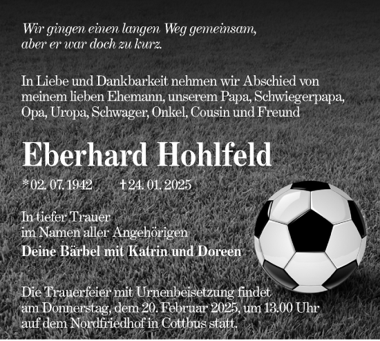 Traueranzeige von Eberhard Hohlfeld von Lausitzer Rundschau