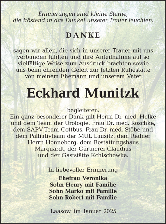 Traueranzeige von Eckhard Munitzk von Lausitzer Rundschau