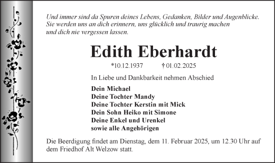Traueranzeige von Edith Eberhardt von Lausitzer Rundschau