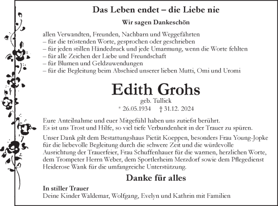 Traueranzeige von Edith Grohs von Lausitzer Rundschau