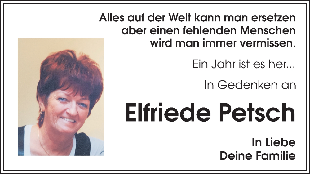  Traueranzeige für Elfriede Petsch vom 01.02.2025 aus Lausitzer Rundschau