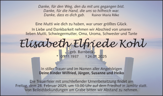 Traueranzeige von Elisabeth  Kohl von Lausitzer Rundschau