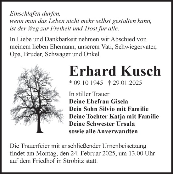 Traueranzeige von Erhard Kusch von Lausitzer Rundschau