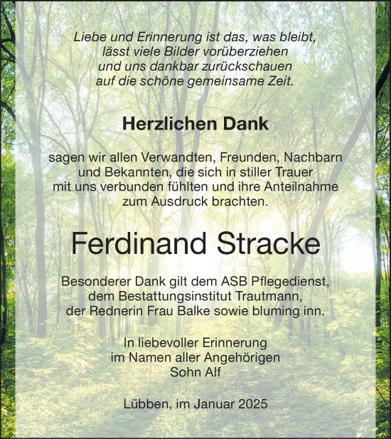 Traueranzeige von Ferdinand Stracke von Lausitzer Rundschau