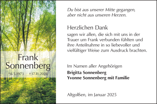 Traueranzeige von Frank Sonnenberg von Lausitzer Rundschau