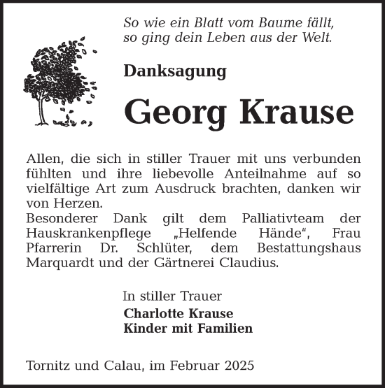Traueranzeige von Georg Krause von Lausitzer Rundschau
