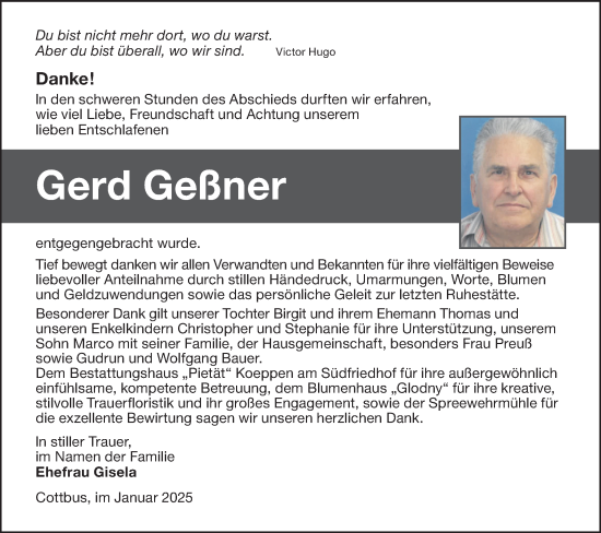 Traueranzeige von Gerd Geßner von Lausitzer Rundschau
