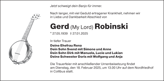 Traueranzeige von Gerd Robinski von Lausitzer Rundschau