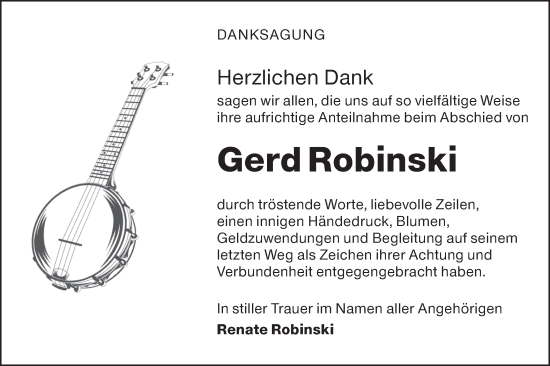 Traueranzeige von Gerd Robinski von Lausitzer Rundschau