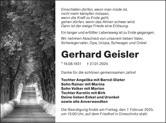 Traueranzeige von Gerhard Geisler von Lausitzer Rundschau