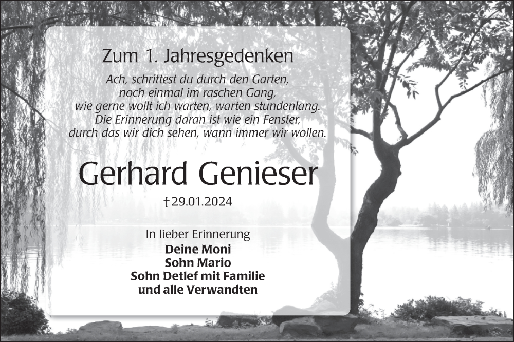  Traueranzeige für Gerhard Genieser vom 01.02.2025 aus Lausitzer Rundschau