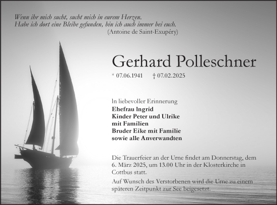 Traueranzeige von Gerhard Polleschner von Lausitzer Rundschau
