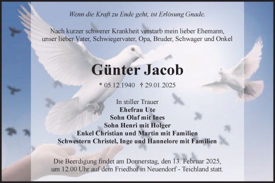 Traueranzeige von Günter Jacob von Lausitzer Rundschau