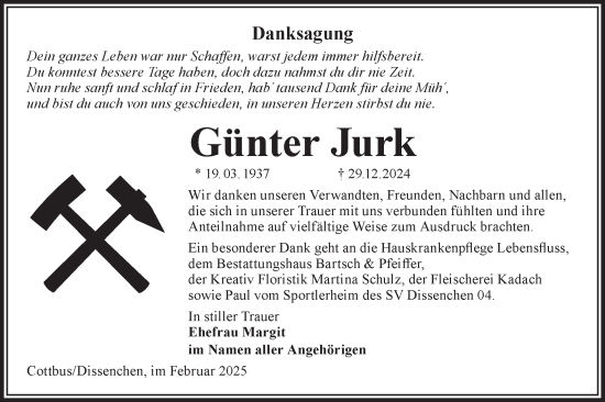 Traueranzeige von Günter Jurk von Lausitzer Rundschau