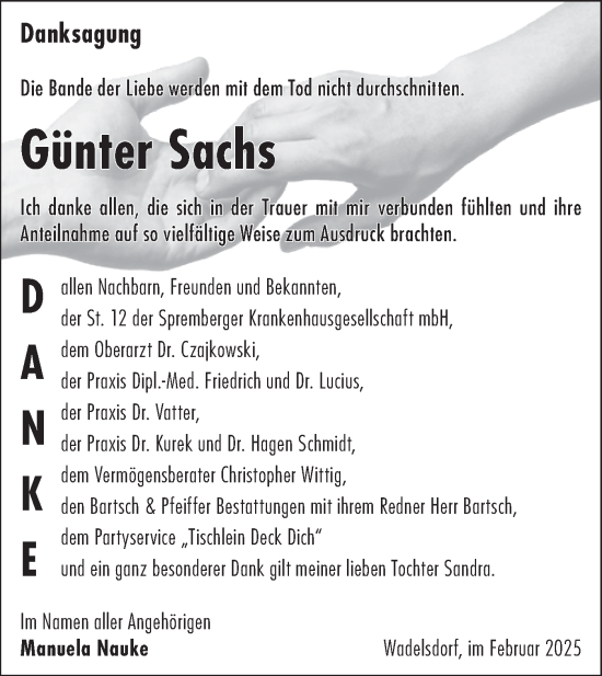 Traueranzeige von Günter Sachs von Lausitzer Rundschau