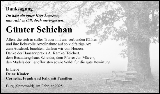 Traueranzeige von Günter Schichan von Lausitzer Rundschau