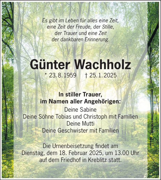 Traueranzeige von Günter Wachholz von Lausitzer Rundschau