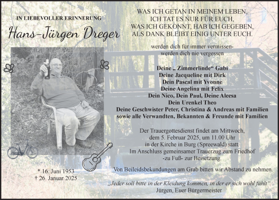 Traueranzeige von Hans-Jürgen Dreger von Lausitzer Rundschau