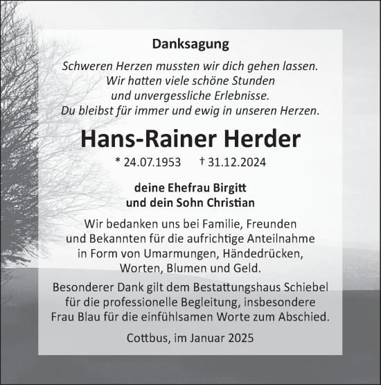 Traueranzeige von Hans-Rainer Herder von Lausitzer Rundschau