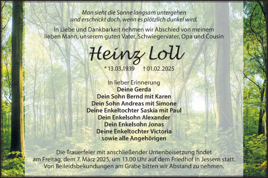 Traueranzeige von Heinz Loll von Lausitzer Rundschau