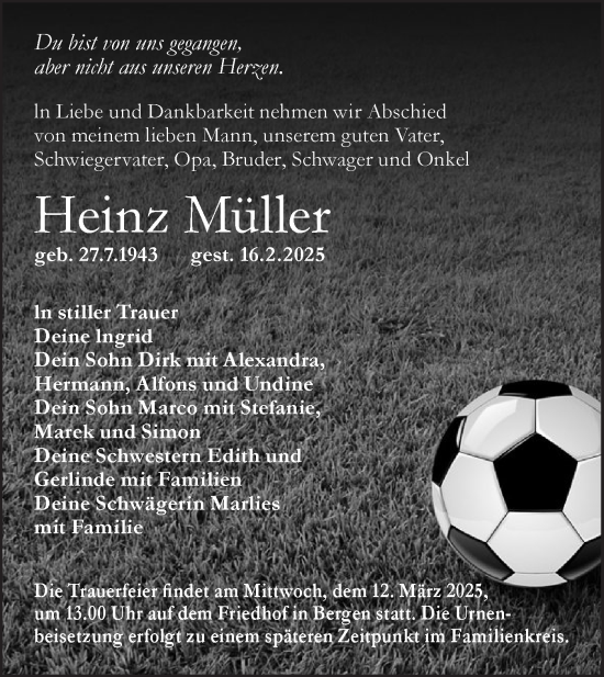 Traueranzeige von Heinz Müller von Lausitzer Rundschau
