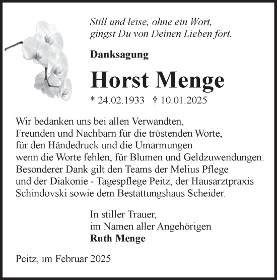 Traueranzeige von Horst Menge von Lausitzer Rundschau