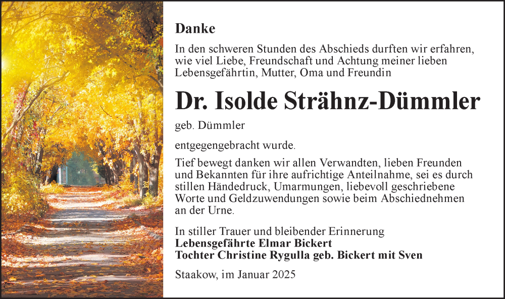  Traueranzeige für Isolde Strähnz-Dümmler vom 22.02.2025 aus Lausitzer Rundschau