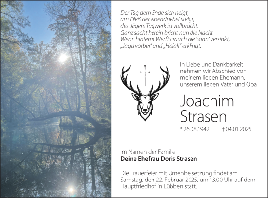 Traueranzeige von Joachim Strasen von Lausitzer Rundschau